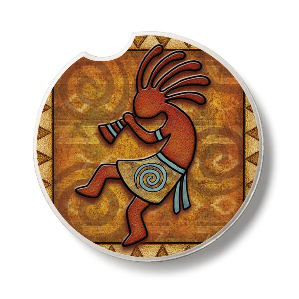 Kokopelli 2 Pack Absorbent Stone Coaster for Vehicle Cup Holder 2.6” Diameter Manufactured in The USA