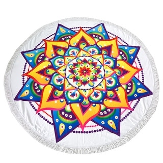 61" Bohemia Floral Round Beach Towel With Cotton Fringes - 61 Inches