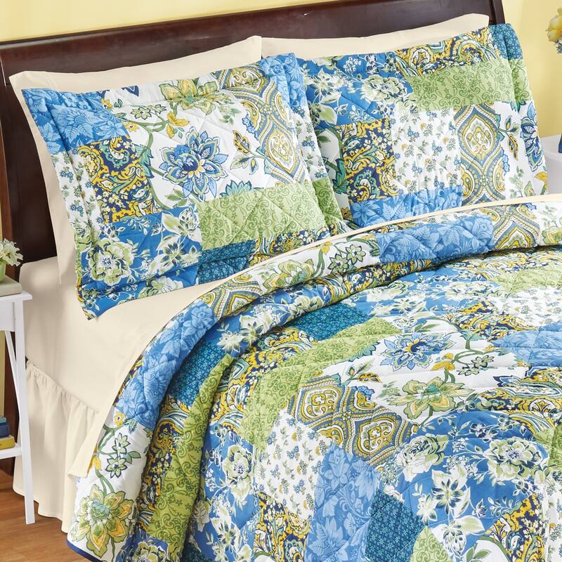 Alexandria Floral Patchwork Quilted Pillow Sham - Blue - 11.000 x 8.000 x 3.000