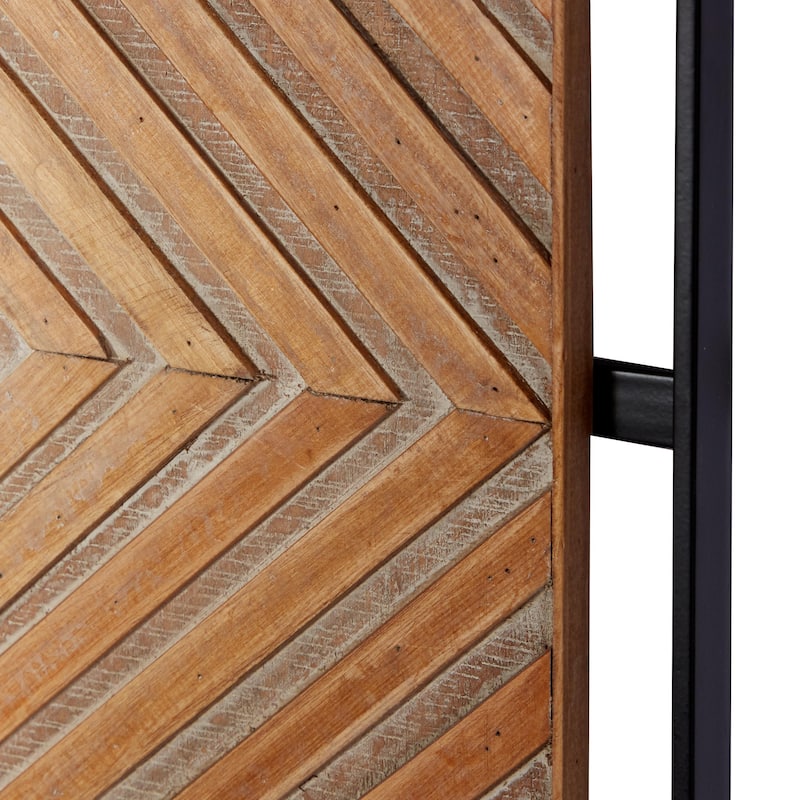 Wooden Geometric Handmade Linear Carved Home Wall Decor with Black Frame - Set of 2 Brown - Roche River Decor