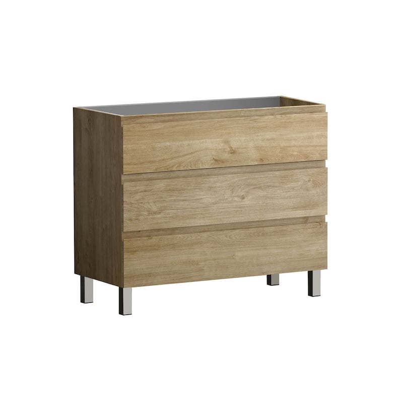HomeRoots 40" Oak Wood Freestanding Bathroom Vanity With White Sink And Three Drawers - 40.00 in. x 39.06 in. x 17.88 in.