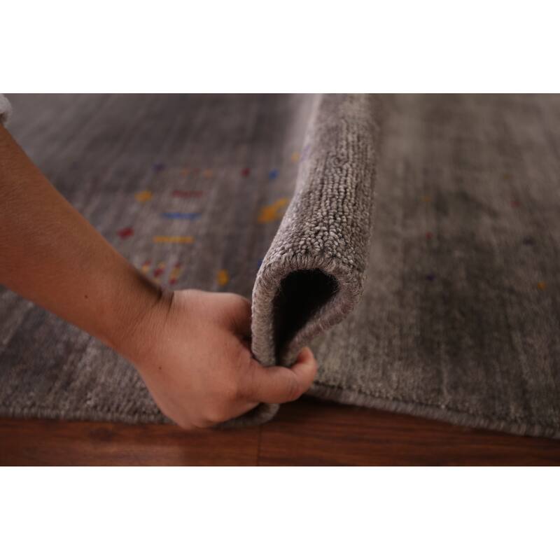 Earth Tone Gabbeh Oriental Area Rug Hand-Knotted Wool Carpet - 8'2" X 9'10"