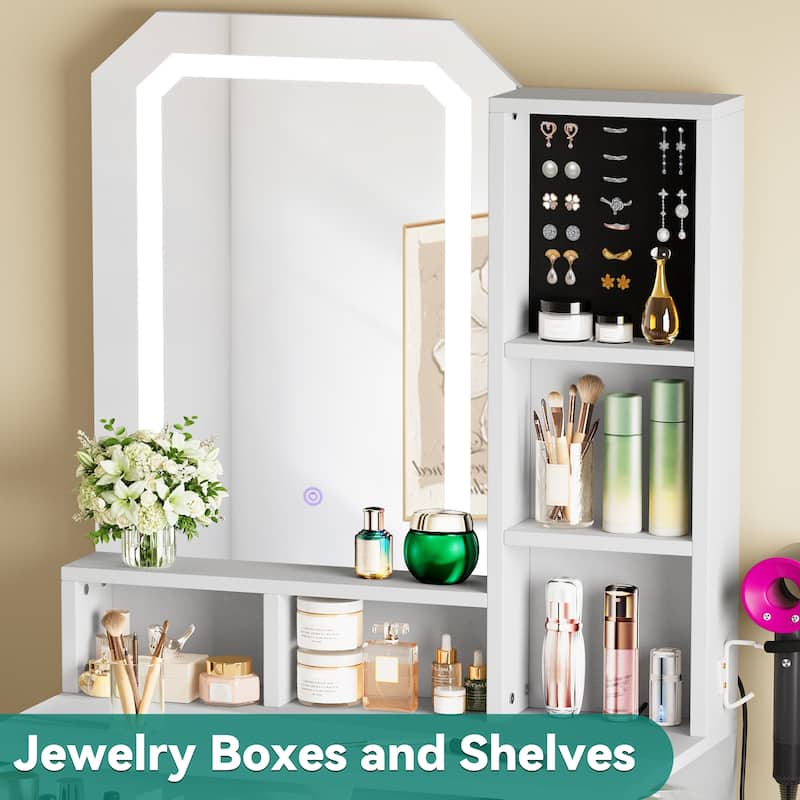 Moasis Small Makeup Vanity Desk with Mirror and Adjustable Lights - 15.75"D x 23.62"W x 55.91"H
