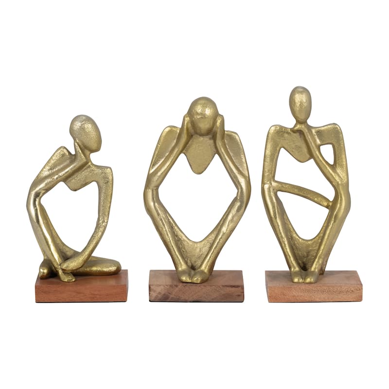Three Piece Deep Thoughts Figurine Set Contemporary Gold Thinking Figures Set of 3 Abstract Decorative Person - 5" x 3" x 9" - 5" x 3" x 9" - Gold