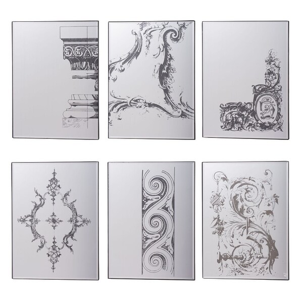 Set of 6 Black Antique Style Framed Rectangular Design Glass Mirror 20.25" - N/A