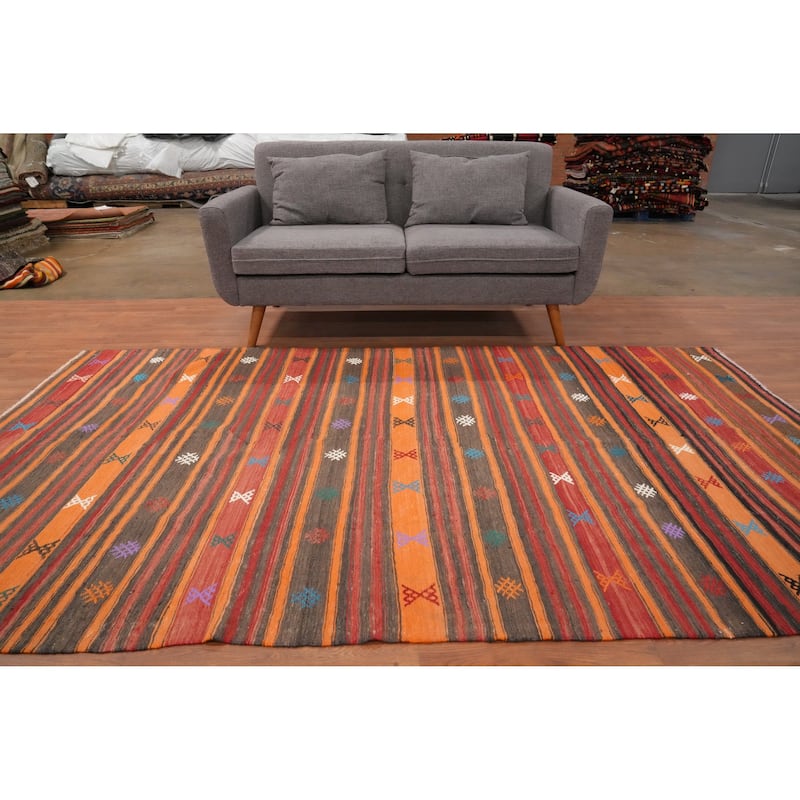 Hand Woven Oriental 100% Wool Carpet Southwestern Tribal Multi-Colored Kilim Area Rug - 9' 1'' X 5' 3''