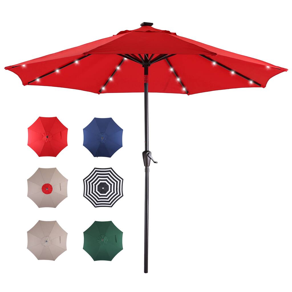 9ft Solar 32 LED Lights Patio Umbrella, Red