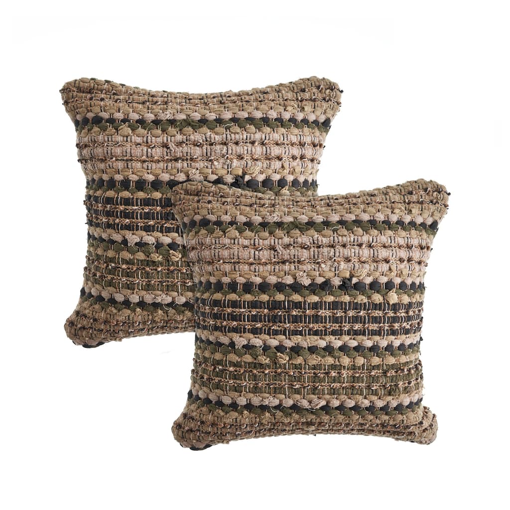 Sevita Coil Striped Chindi Cotton Throw Pillow, Set of 2