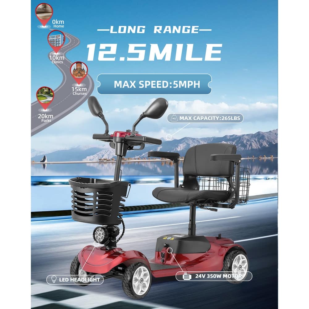 Folding Portable Mobility Scooter，Long-Range Battery Motorized Scooter for Seniors