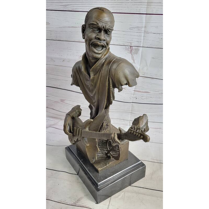 Black Guitarist Musician Bronze Bust Statue Sculpture Figure Original Art 17 Inches X 12 Inches