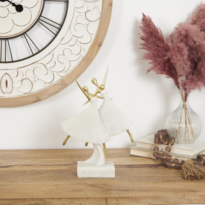 Polystone Dancer Ballet Decorative Sculpture with Gold Accents - Cream - Roche River Decor