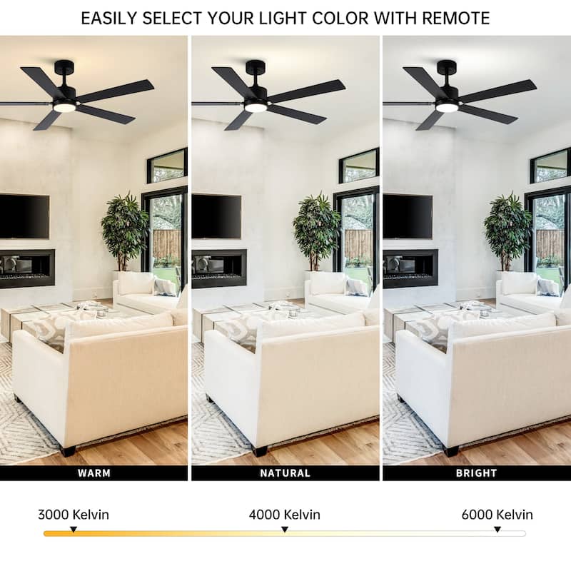 Vaczon 52" Modern Black LED Smart Ceiling Fan with Light and APP Control