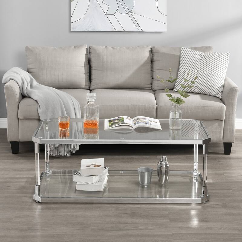 Chrome Coffee Tables Glass Coffee Table with Shelf