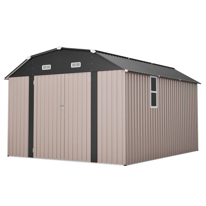 GDFStudio - Large Heavy Duty Rust-Resistant Metal Tool Shed Storage with Floor Frame & Lockable Doors for Easy Access