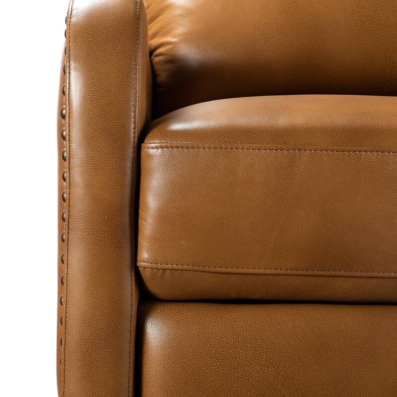 Brigida Cigar Genuine Leather Pushback Recliner with Nailhead Trim by HULALA HOME