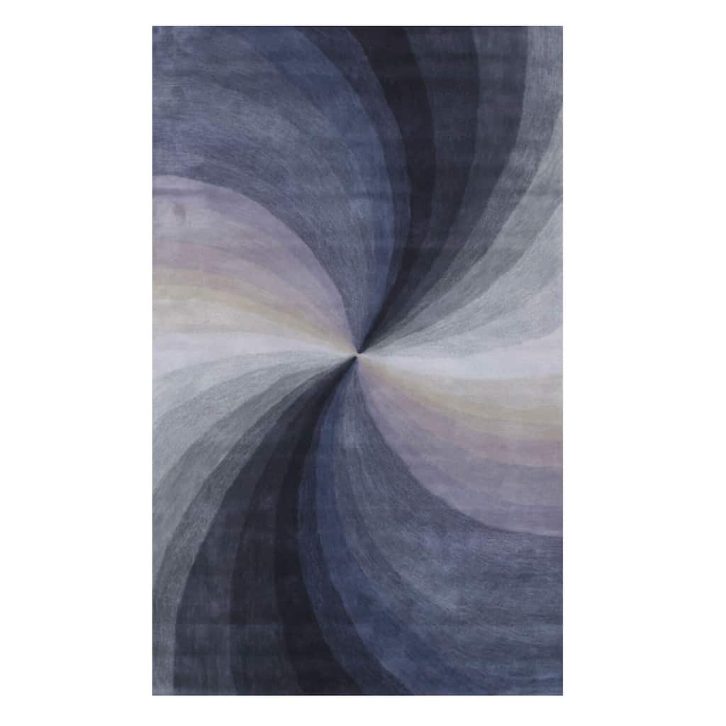 Hand-Tufted Blue Wool Contemporary Swirl Rug, 7'9 x 9'9, Elegant Soft Texture - L