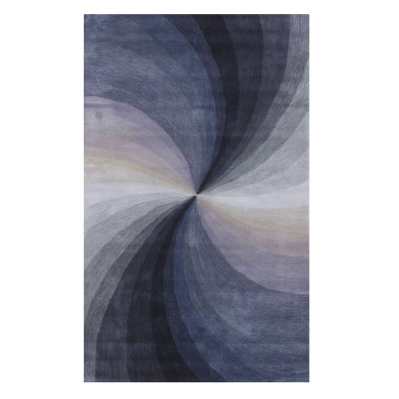 Hand-Tufted Blue Wool Contemporary Swirl Rug, 7'9 x 9'9, Elegant Soft Texture - L