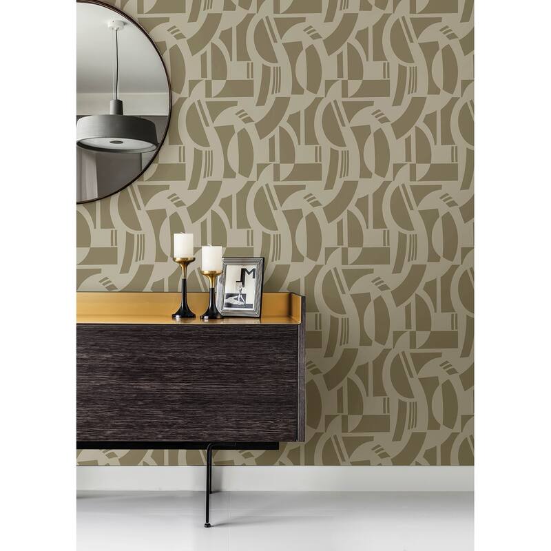 A-Street Prints Carter Light Brown Geometric Flock Wallpaper