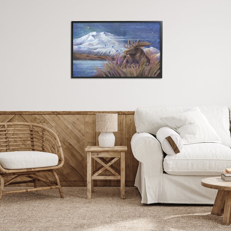Stupell Moose & Snowy White Mountain Framed Giclee Art Design By Jody Bergsma