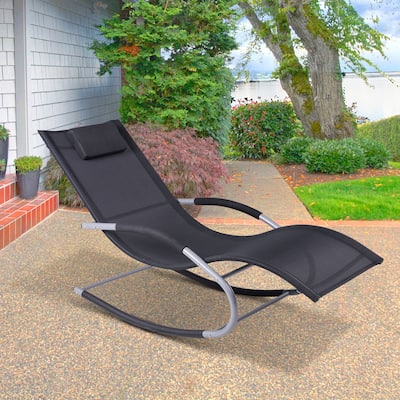 Outsunny Zero Gravity Chaise Rocker Patio Lounge Chairs with Recliner w/ Detachable Pillow & Weather-Fighting Fabric, Black
