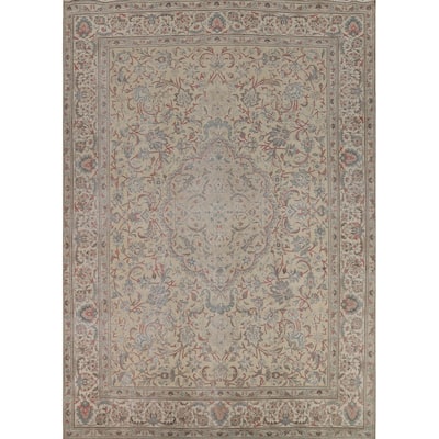 Floral Tabriz Persian Vintage Area Rug Hand-Knotted Wool Carpet - 9'9" x 12'8"