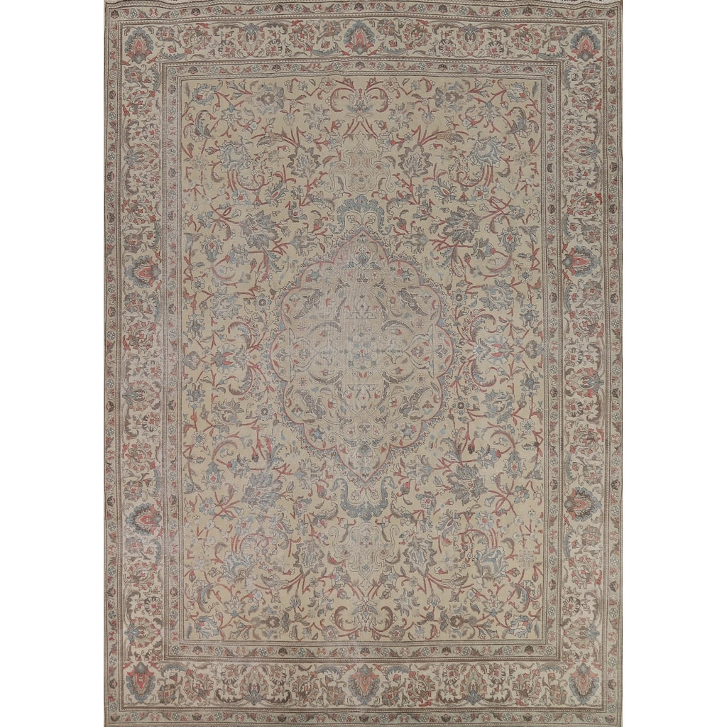 Floral Tabriz Persian Vintage Area Rug Hand-Knotted Wool Carpet - 9'9" x 12'8"