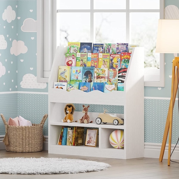 Kids Bookshelf, Children's Bookcase Display Stand, Kids Toy Storage Organizer Rack, Wooden White Bookshelves for Kid's Room
