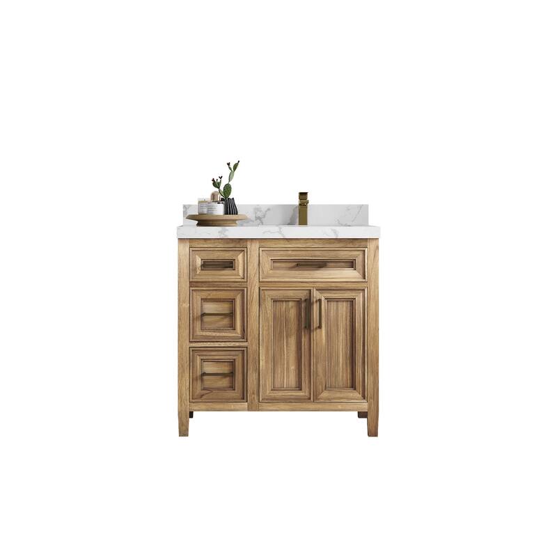 Willow Collections 36 in. W x 22 in. D Santa Monica Teak Right Offset Sink Bathroom Vanity with Countertop