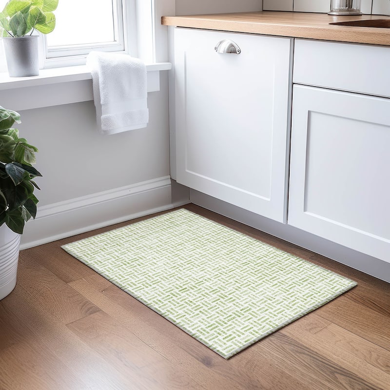 Machine Washable Indoor/ Outdoor Contemporary Basketweave Chantille Rug