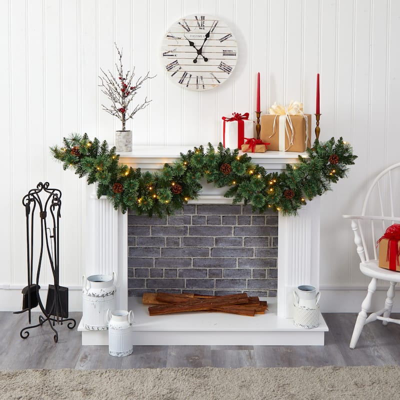 6' White Mountain Pine Garland with 35 White Warm LED Lights