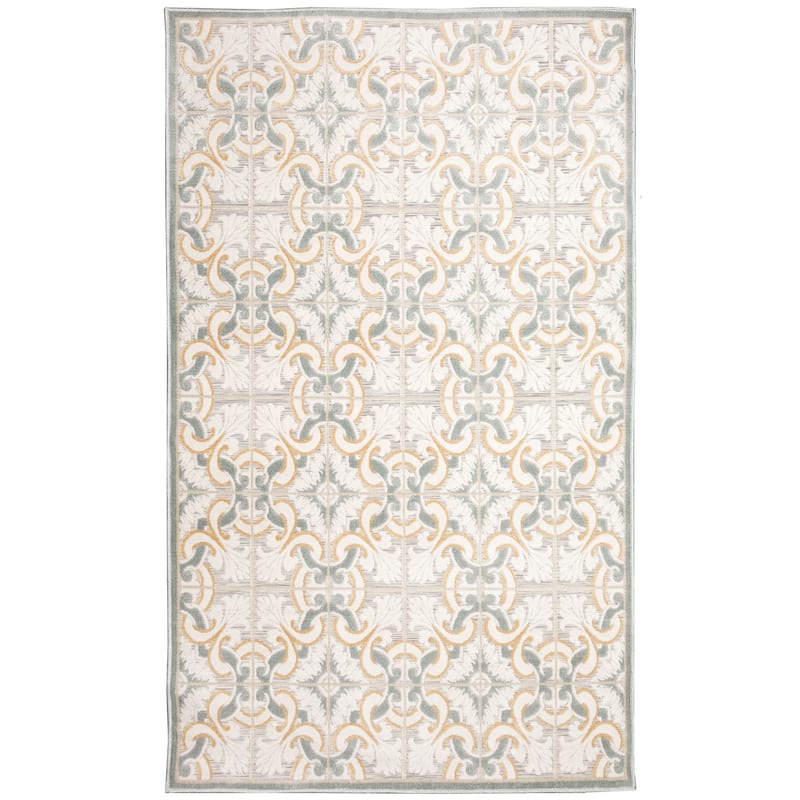 Liora Manne Canyon Floral Tile Indoor/Outdoor Rug - 1'10" x 7'6" Runner - Ivory