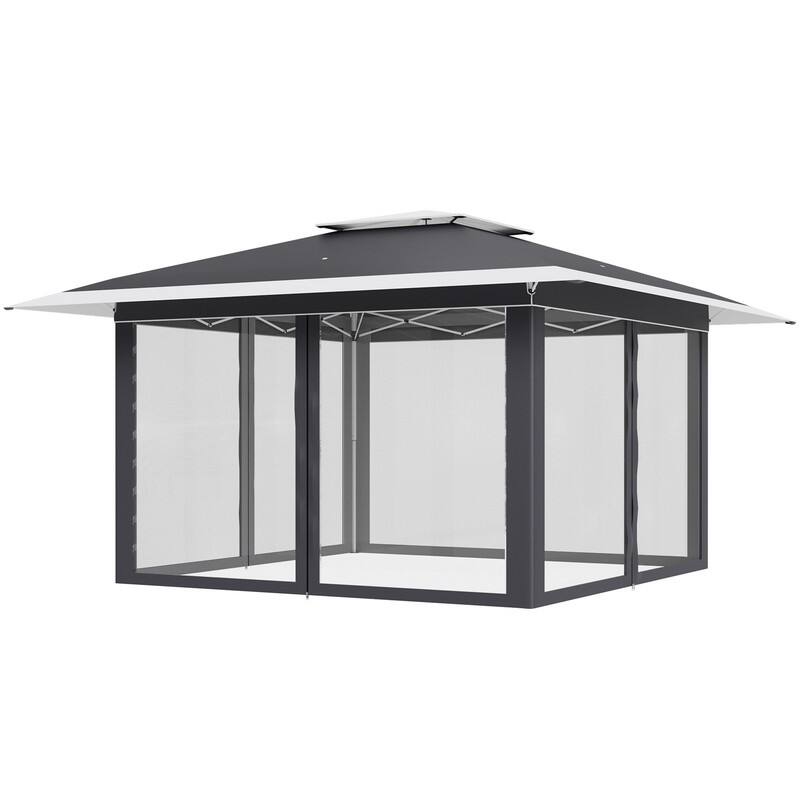 13x13 FT Pop Up Canopy Tent with Netting, UPF 50+ Outdoor Canopy with Automatic Eaves & One-Push Lock, for Patio & Parties