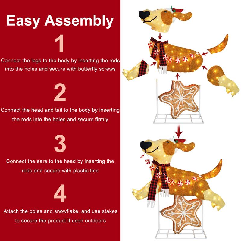 Puleo International 4' Pre-Lit Outdoor Puppy Christmas Holiday Decor with 144 Warm White Twinkling LED Lights - Brown