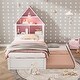 preview thumbnail 1 of 7, White+Pink Twin Size Wood House-Shaped Bed with Bookcase Headboard and Led Light and Trundle for Kids Boys Girls Twin - White+Pink