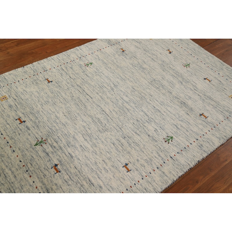 Tribal Gabbeh Oriental Area Rug Handmade Beige Modern Wool Carpet - 4'0" x 5'10"