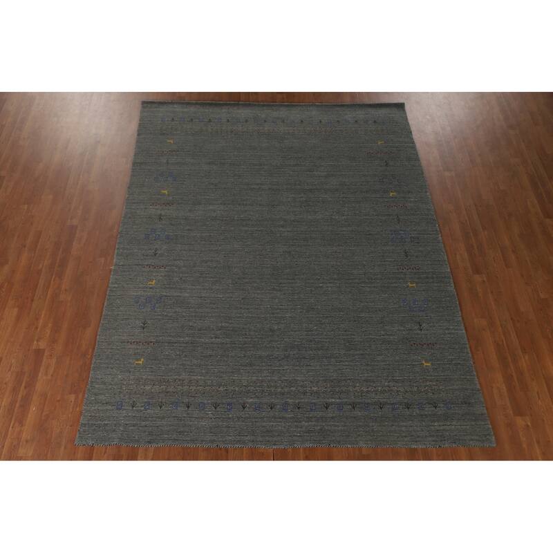 Grey Tribal Gabbeh Indian Area Rug Handmade Wool Carpet - 7'9" x 9'10"