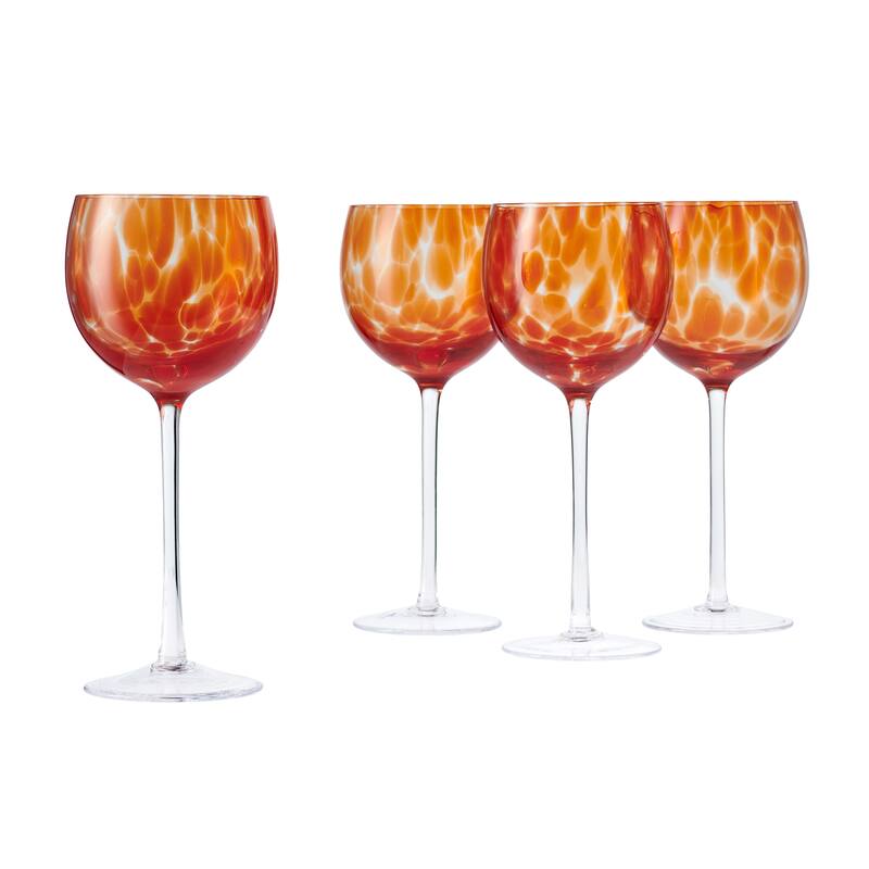 Blue Rose Polish Pottery Hand blown Large Wine Glass Set - Red Confetti