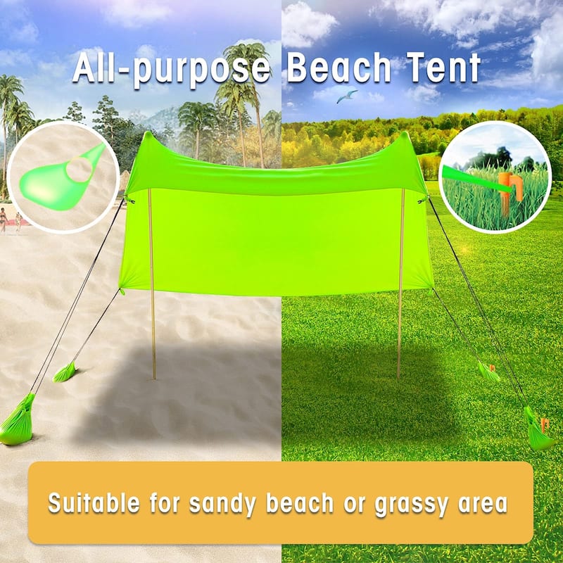 ALPHA CAMP Beach Sunshade 7.6 x 7.2 FT Portable Canopy Tent Sun Shelter Shade with Sandbag Anchors