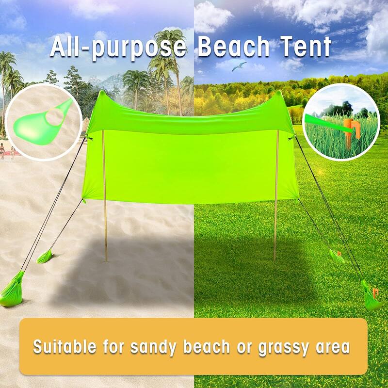 ALPHA CAMP Beach Sunshade 7.6 x 7.2 FT Portable Canopy Tent Sun Shelter Shade with Sandbag Anchors