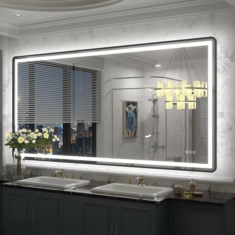 UL Certified Black Metal Framed LED Front Light and Backlit Anti-Fog Wall Bathroom/ Vanity Mirror