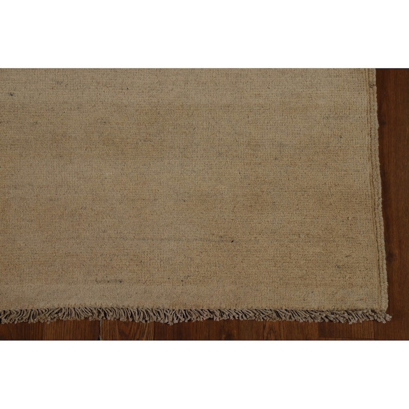 Beige Modern Gabbeh Runner Rug Handmade Wool Carpet - 3'2" x 9'8"