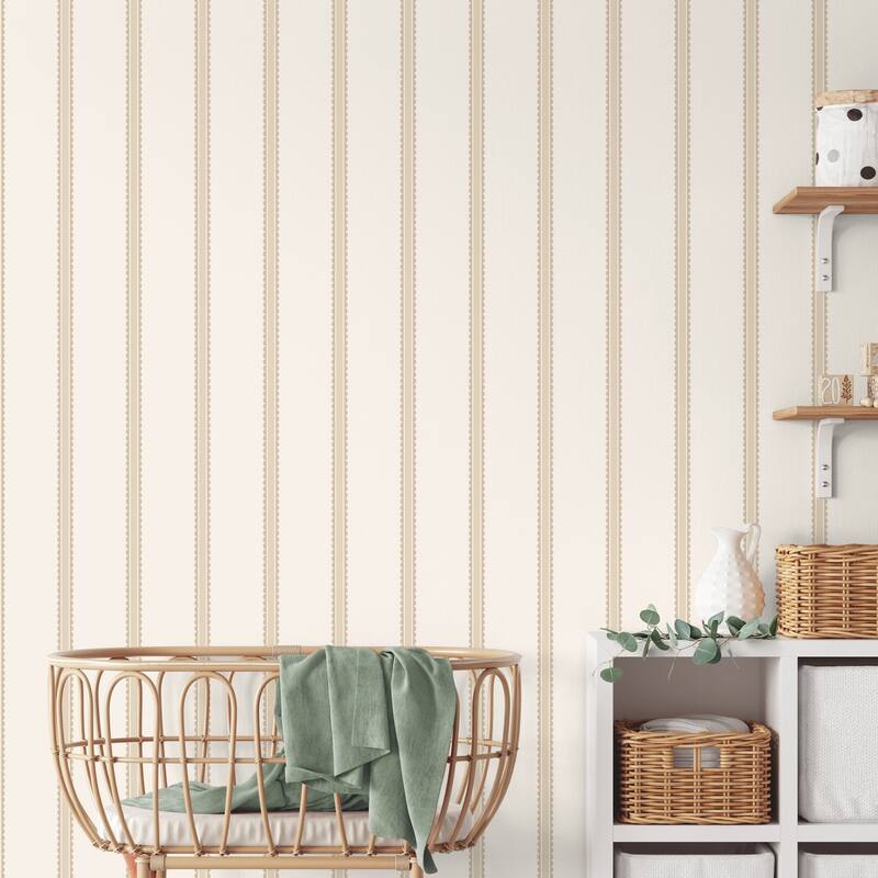 Advantage Bobbin Stripe Light Brown Scalloped Wallpaper