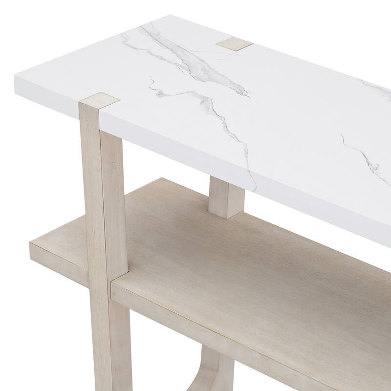 Elegant Console Table with Marble-Effect Top and Versatile Storage Solutions for Entryway and Living Room