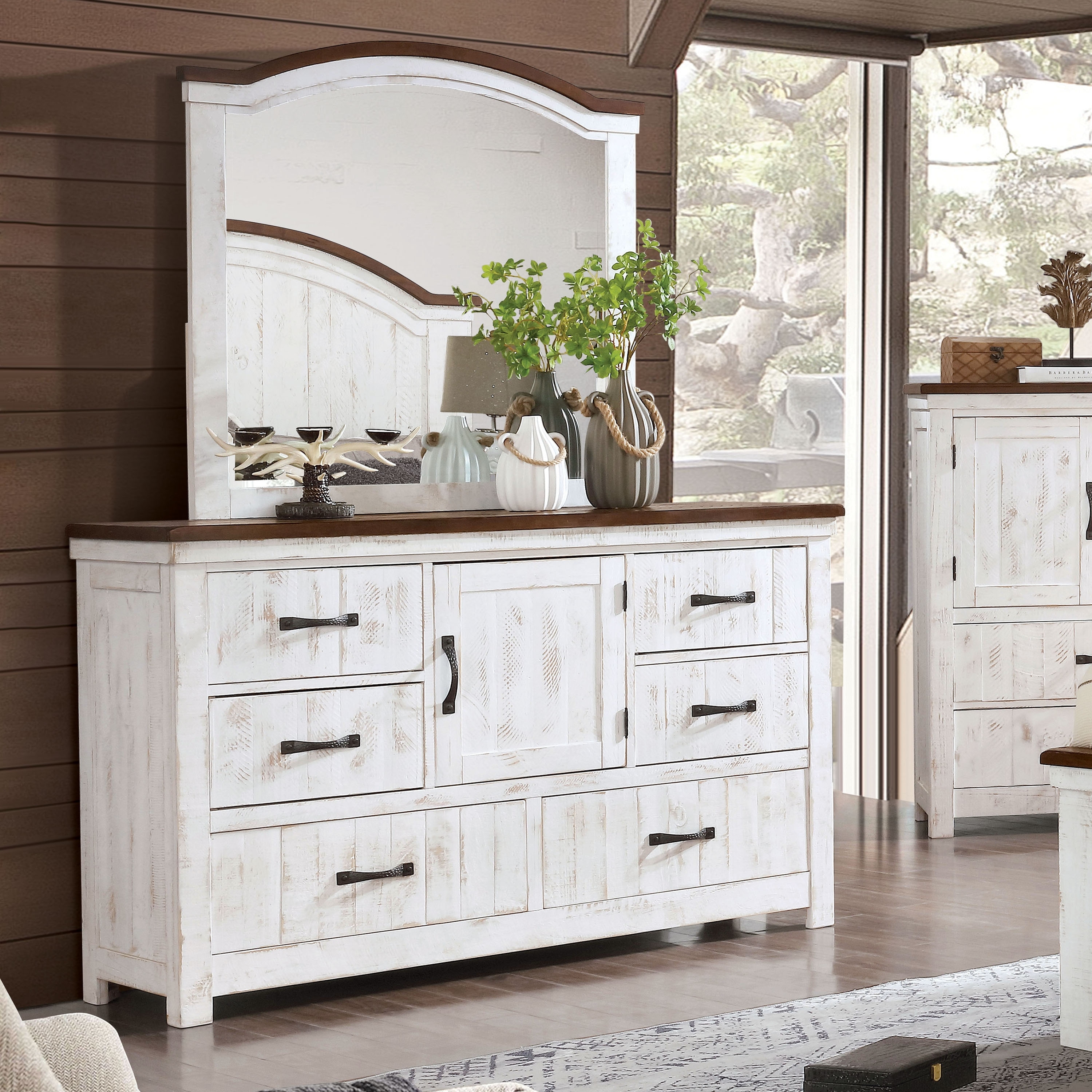 Furniture of America Ynez Transitional White 2-piece 6-Drawer Dresser and Mirror Set