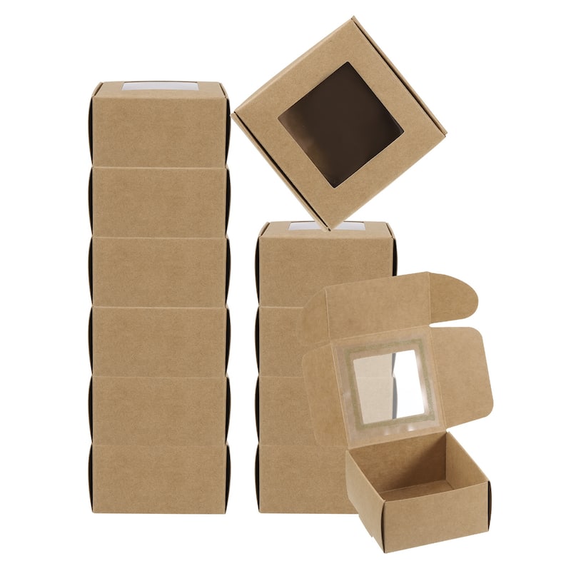 3"x3"x1.5" Paper Soap Box with Window, 30 Pack Soap Boxes Square, Brown