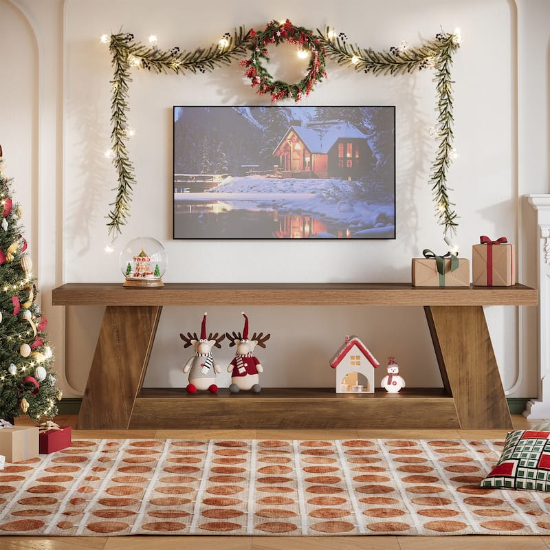 Extra Long TV Stand for TVs, Wooden Media Console with Storage Shelves, Entertainment Center for Living Room, Bedroom