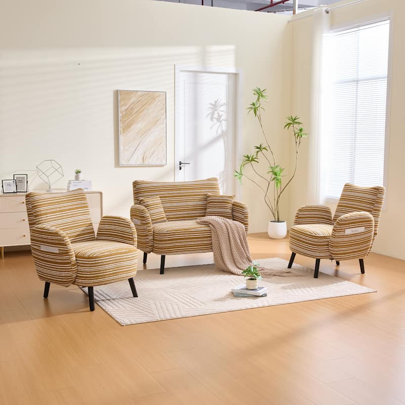 Modern 2-Seater Sofa Deep-Seated Sofa with Armrest Pillows & Side Storage Pockets, for Bedroom, Apartment