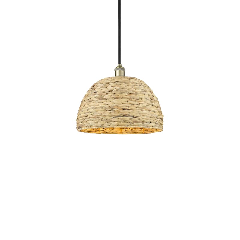 Innovations Lighting 616-1S-13-16 Woven Rattan Pendant Woven Rattan - Black Antique Brass / Natural
