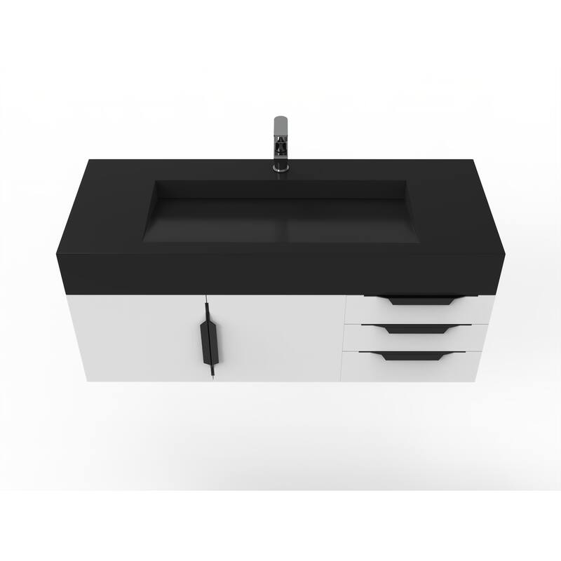 Nile 48" Wall Mounted Bathroom Vanity Set w/ Black Top