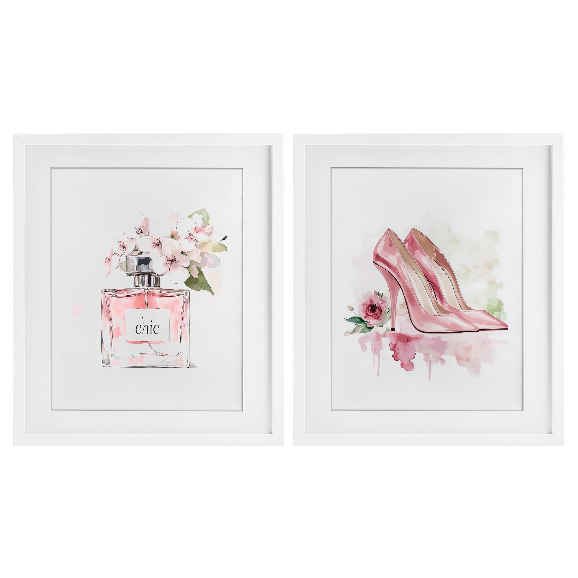 Stupell Rosy Pastel Perfume & Heels Under Glass Framed Design By Christine Simpson Art (Set of 2)